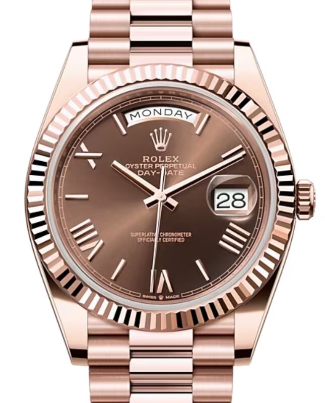Rolex Day-Date 40 President Rose Gold Chocolate Roman Dial 228235