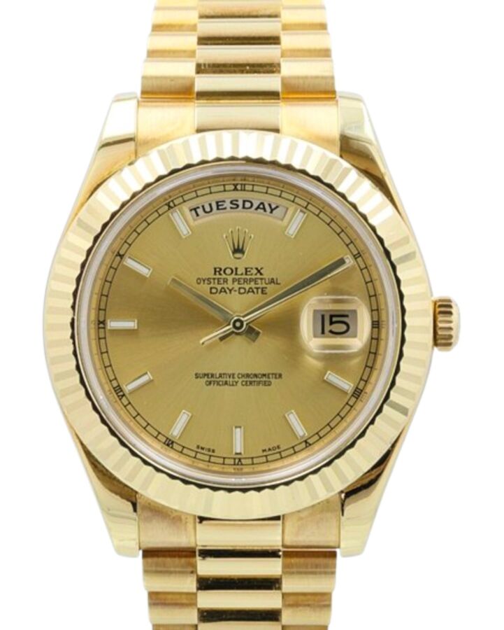 Rolex Day-Date II Yellow Gold 41mm Champagne Index Fluted President Bracelet 218238 