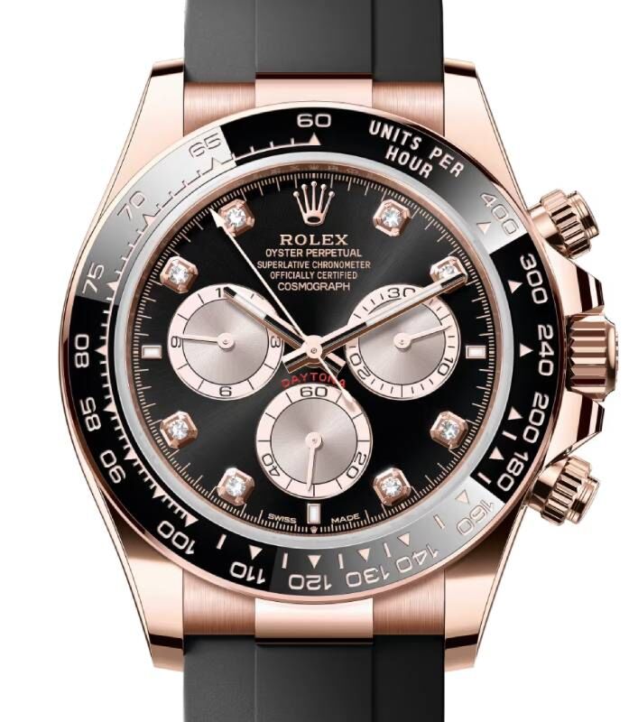 Rolex Daytona Rose Gold Bright Black/Sundust Diamond Dial Oysterflex Rubber Bracelet 126515LN - BRAND NEW