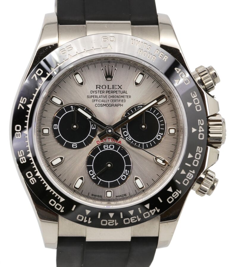 Rolex Daytona White Gold Steel/Black Dial Oysterflex Rubber Bracelet 116519LN - PRE-OWNED