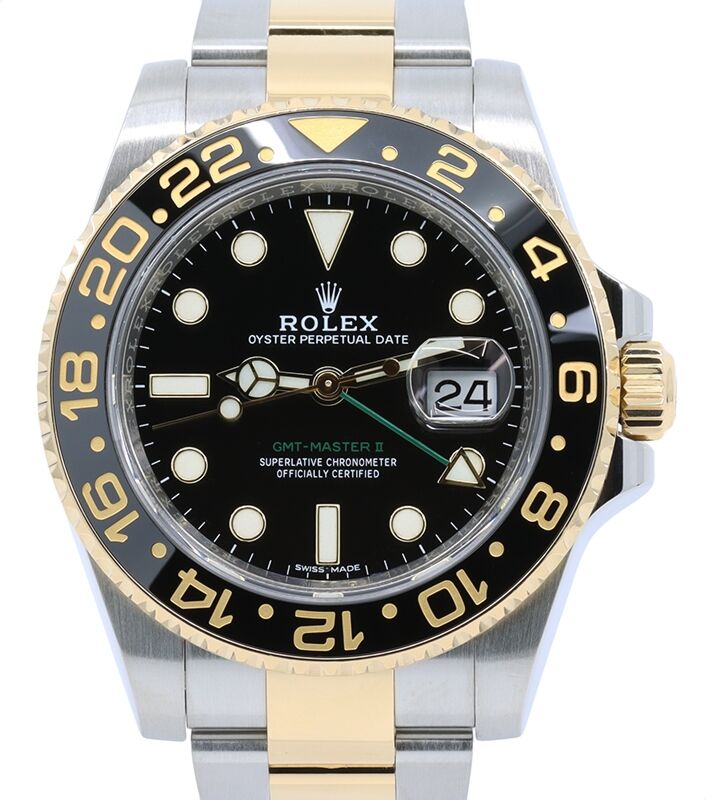 Rolex GMT-Master II Yellow Gold/Steel Black Dial Ceramic Bezel Oyster Bracelet 116713LN PRE-OWNED 