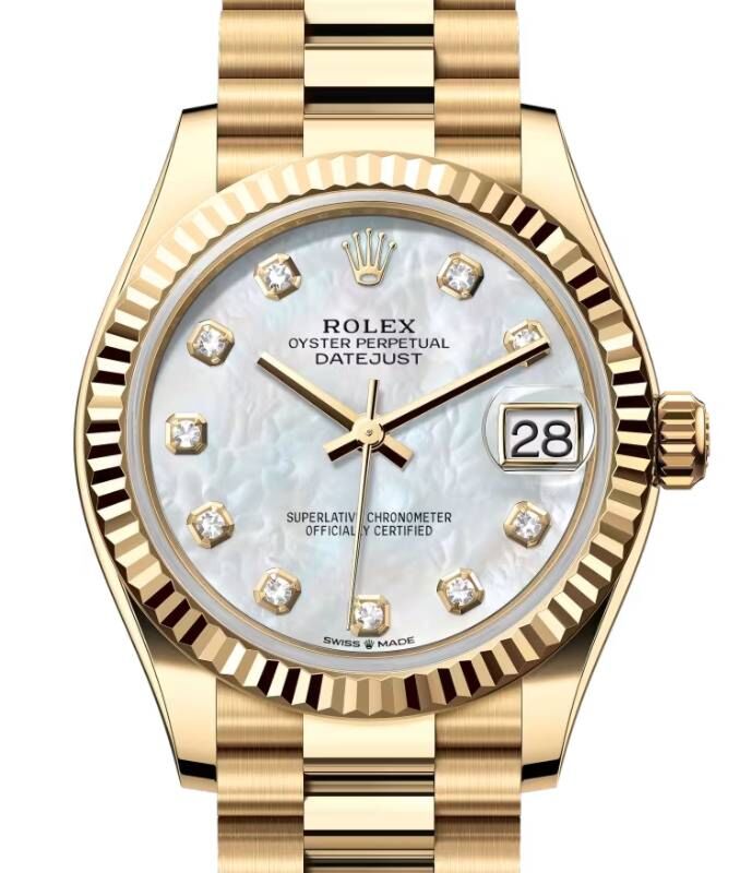 Rolex Lady-Datejust 31 President Yellow Gold White Mother of Pearl Diamond Dial & Fluted Bezel 278278 - BRAND NEW