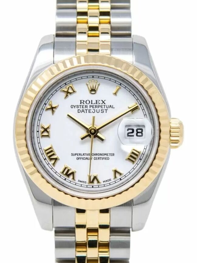Rolex Lady Datejust 26 Yellow Gold/Steel 179173 White Roman Jubilee - PRE-OWNED