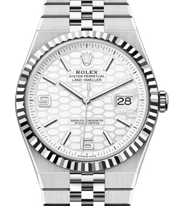 Rolex Land-Dweller 40 White Gold/Steel Intense White Honeycomb Motif Dial Fluted Bezel 127334