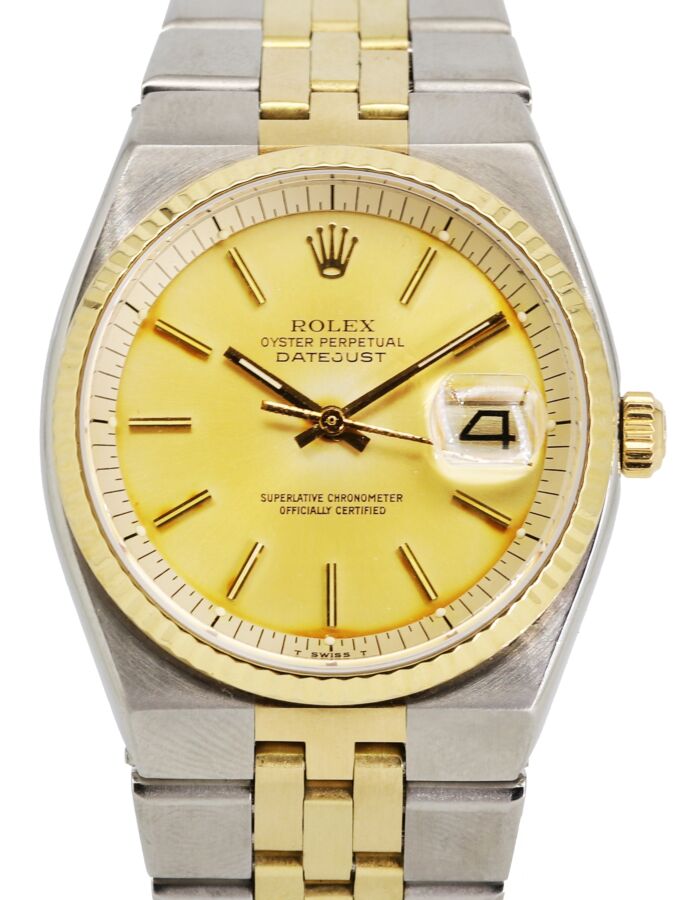 Rolex Oysterdate 36mm Champagne Dial Yellow Gold Fluted Bezel Stainless Steel 1630 - PRE-OWNED