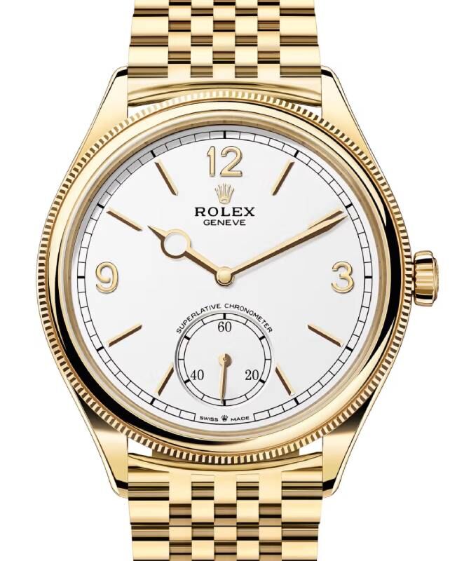 Rolex Perpetual 1908 Yellow Gold White Dial Domed/Fluted Bezel Settimo Bracelet 52508 - BRAND NEW