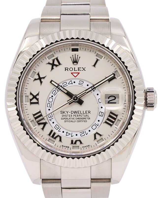 Rolex Sky-Dweller 18k White Gold Ivory White Roman 42mm Dial Oyster Bracelet 326939 - PRE-OWNED