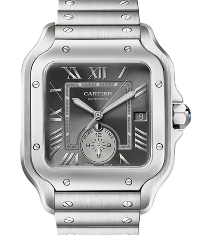 Santos De Cartier Dual Time Large Steel Grey Dial WSSA0076