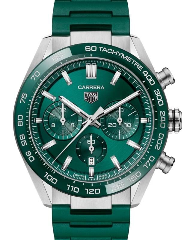 Tag Heuer Carrera Chronograph Stainless Steel/Ceramic 44mm Green Dial Rubber Strap CBN2A1N.FT6238 - BRAND NEW