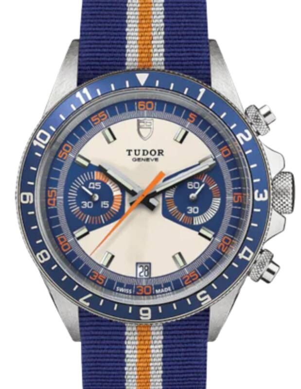 Tudor Sport Watches Heritage Chrono Blue Stainless Steel 42mm Opaline/Blue Dial Fabric Strap M70330B-0003 - BRAND NEW