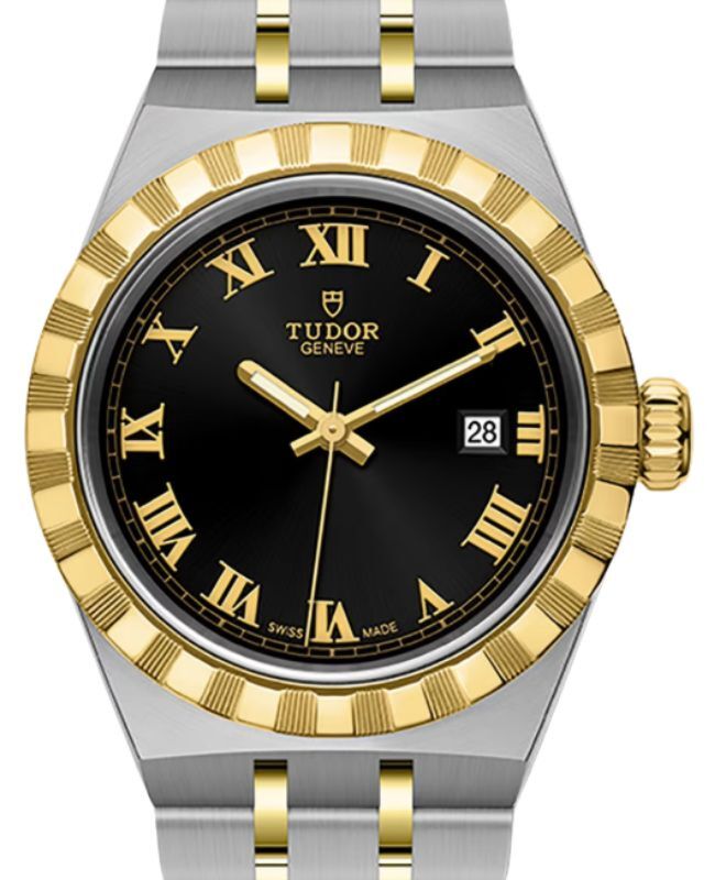 Tudor Royal Steel Black Dial 28mm Yellow Gold Cap Bracelet M28303-0003 - BRAND NEW