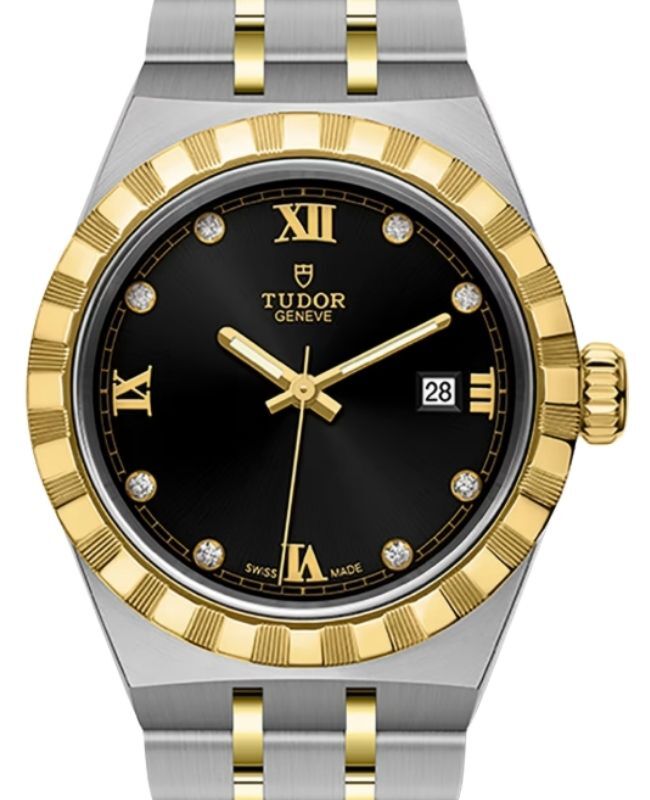 Tudor Royal Steel Diamond 28mm Black Dial Yellow Gold Bracelet M28303-0005 - BRAND NEW