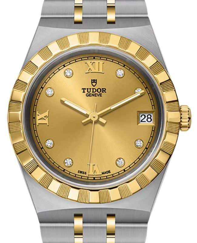 Tudor Royal Steel Diamond Champagne Dial 38mm Yellow Gold Bracelet M28503-0005 - BRAND NEW