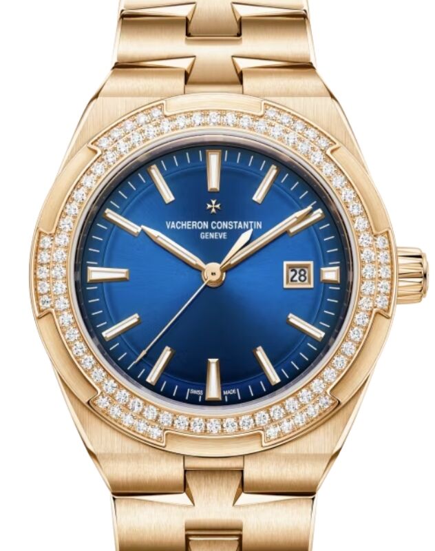 Vacheron Constantin Overseas Self-Winding Pink Rose Gold Blue Dial Diamond Bezel 4605V/200R-B978