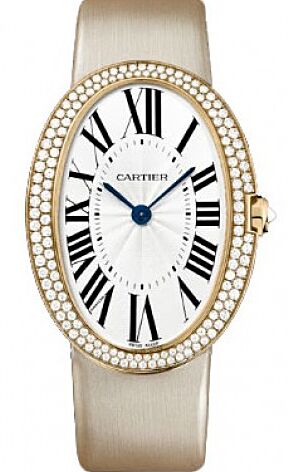 Cartier Baignoire Ladies Watch Large Manual Winding Rose Gold Diamond Bezel Silver Dial Satin Strap WB520005 - BRAND NEW