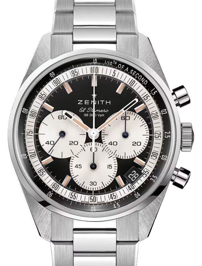 Zenith Chronomaster Original "Reverse Panda" Stainless Steel Black Index Dial & Stainless Steel Bracelet 03.3200.3600/21.M3200 - BRAND NEW