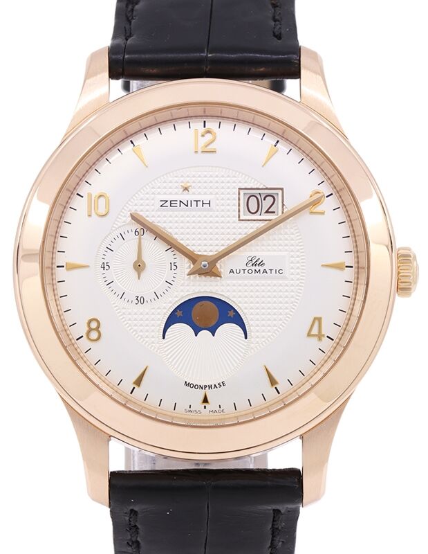 Zenith Class Elite Moonphase Rose Gold 40mm Silver Dial Black Leather Strap 18.1125.691.02.C490