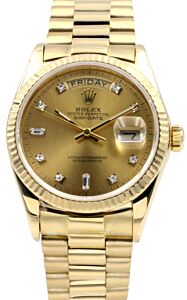 Rolex Day-Date President 18038 Champagne Diamond 36mm 18k Yellow Gold