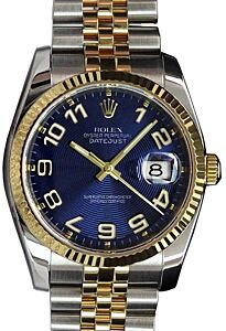 Rolex Datejust 36 116233-BLCAFJ Blue Concentric Arabic Fluted Yellow Gold Stainless Steel Jubilee 