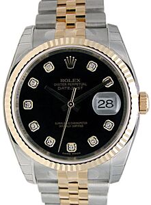 Rolex Datejust 36 116233-BLKDFJ Black Diamond Fluted Yellow Gold Stainless Steel Jubilee 