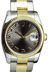 Rolex Datejust 36 116233-GRSRFO Grey Sunbeam Roman Fluted Yellow Gold Stainless Steel Oyster