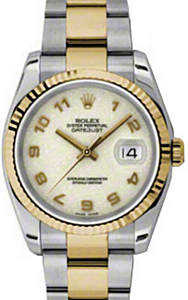 Rolex Datejust 36 116233-IVJAFO Ivory Arabic Fluted Yellow Gold Stainless Steel Oyster