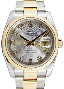 Rolex Datejust 36 116233-SVCAFO Silver Concentric Arabic Fluted Yellow Gold Stainless Steel Oyster