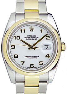 Rolex Datejust 36 116233-WHTAFO White Arabic Fluted Yellow Gold Stainless Steel Oyster 