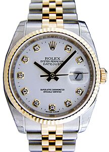 Rolex Datejust 36 116233-WHTDFJ White Diamond Fluted Yellow Gold Stainless Steel Jubilee