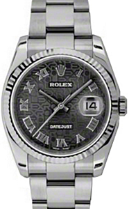 Rolex Datejust 36 116234-BKJRFO Black Jubilee Dial Roman Fluted White Gold Stainless Steel Oyster 