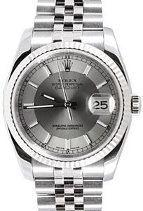 Rolex Datejust 36 116234-STSSFJ Steel and Silver Index Fluted White Gold Stainless Steel Jubilee
