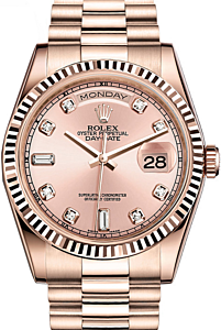 Rolex Day-Date 36 118235-GLDDFP Champagne Diamond Fluted Rose Gold President