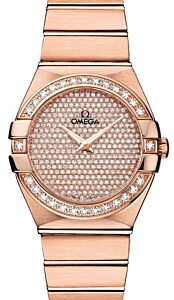 Omega Constellation Quartz 123.55.27.60.99.004 27mm Diamond Pave Red Gold BRAND NEW
