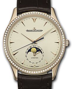 Jaeger-LeCoultre Calibre 925/1 Master Ultra Thin Moon 1362501 Eggshell Beige Index Diamond Bezel Rose Gold Leather 39mm Automatic BRAND NEW