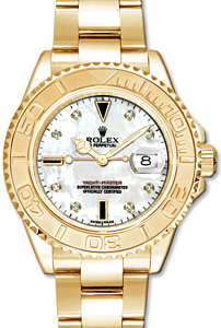 Rolex Yacht-Master 35 168628 White Mother of Pearl Diamond Dial Yellow Gold Bezel Yellow Gold Oyster - BRAND NEW