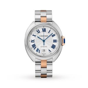 Cartier Cle De Silver Dial Stainless Steel Bezel Rose Gold & Steel Bracelet 35mm W2CL0003 - BRAND NEW
