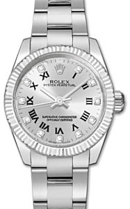 Rolex Lady-Datejust 26 177234-SVRDFO Silver Diamond Roman Fluted White Gold Brushed Stainless Steel Oyster - BRAND NEW