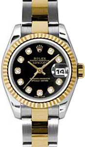 Rolex Lady-Datejust 26 179173-BLKDO Black Diamond Fluted Yellow Gold Stainless Steel Oyster - BRAND NEW