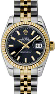 Rolex Lady-Datejust 26 179173-BLKSJ Black Index Fluted Yellow Gold Stainless Steel Jubilee - BRAND NEW