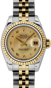 Rolex Lady-Datejust 26 179173-CDMOPRJ Champagne Decorated Mother of Pearl Roman Fluted Yellow Gold Stainless Steel Jubilee - BRAND NEW