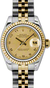 Rolex Lady-Datejust 26 179173-CHPCAJ Champagne Concentric Circle Arabic Fluted Yellow Gold Stainless Steel Jubilee - BRAND NEW