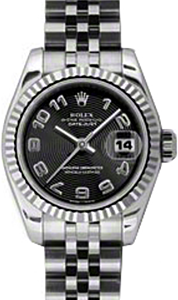 Rolex Lady-Datejust 26 179174-BLKCAJ Black Concentric Circle Arabic Fluted White Gold Stainless Steel Jubilee - BRAND NEW