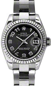 Rolex Lady-Datejust 26 179174-BLKCAO Black Concentric Circle Arabic Fluted White Gold Stainless Steel Oyster - BRAND NEW