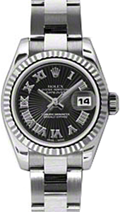 Rolex Lady-Datejust 26 179174-BLKSBRO Black Sunbeam Roman Fluted White Gold Stainless Steel Oyster - BRAND NEW