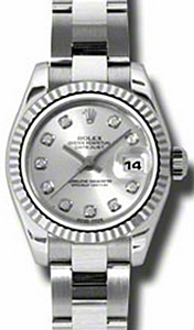 Rolex Lady-Datejust 26 179174-SLVDFO Silver Diamond Fluted White Gold Stainless Steel Oyster - BRAND NEW