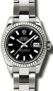 Rolex Lady-Datejust 26 179179-BLKSFO Black Index Fluted White Gold Oyster - BRAND NEW