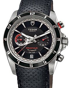 Tudor Grantour Chronograph Fly-Back 20550N Black Index Stainless Steel &amp; Leather 42mm BRAND NEW