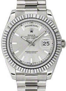 Rolex Day-Date II 41mm Silver Index Fluted White Gold President 218239