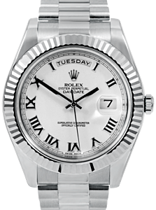 Rolex Day-Date II 41mm White Roman Fluted White Gold President 218239