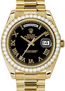 Rolex Day-Date II 218348-BLKRDP 41mm Black Roman Diamond Bezel Yellow Gold President - BRAND NEW